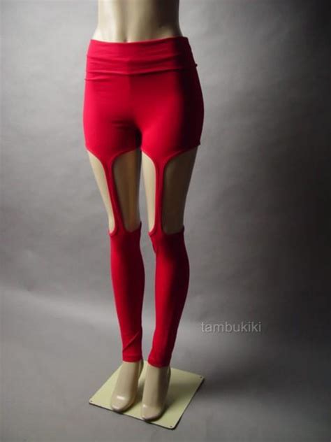 Thigh High Garter Strap Cutout Slim Stretch Cotton Red Legging 24 Mv Pant S M L Ebay