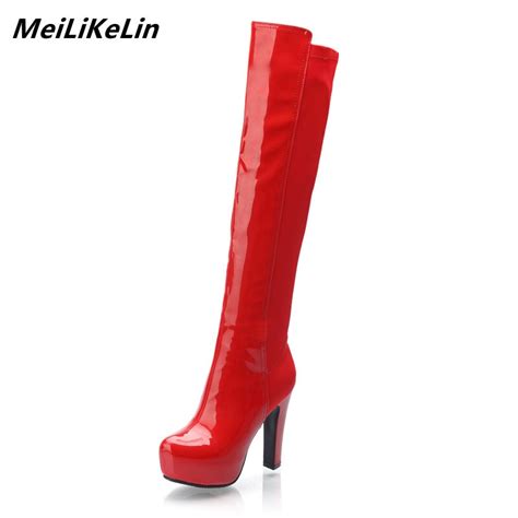 High End Custom Sexy Patent Leather Thigh High Boots Long Zip Platform