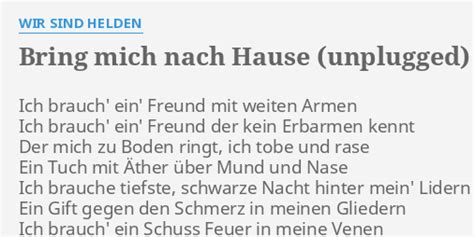 Wir sind helden bei inas nacht: "BRING MICH NACH HAUSE (UNPLUGGED)" LYRICS by WIR SIND ...