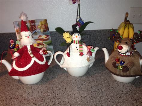 Christmas Teapot Cozies Patterns For Snowman And Santa On