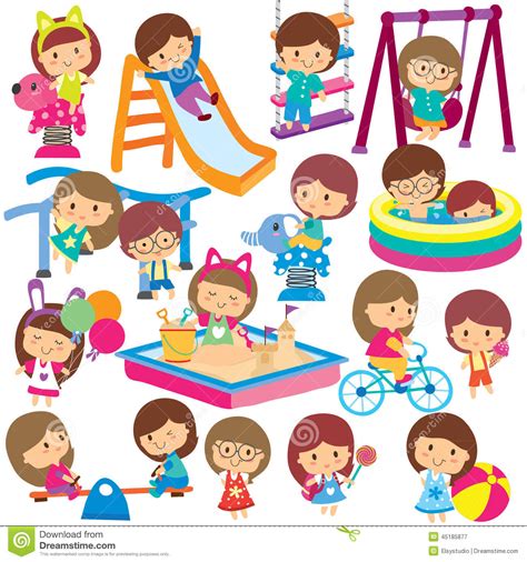 Kids At Playground Clip Art Set Stock Vector Illustration Of Ladder