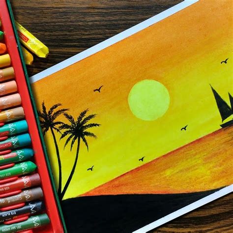 Sunset Scenery With Oil Pastel For Beginners Step By Step Oil