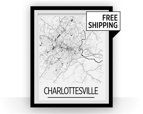 Charlottesville Map Poster Virginia Map Print Art Deco Etsy