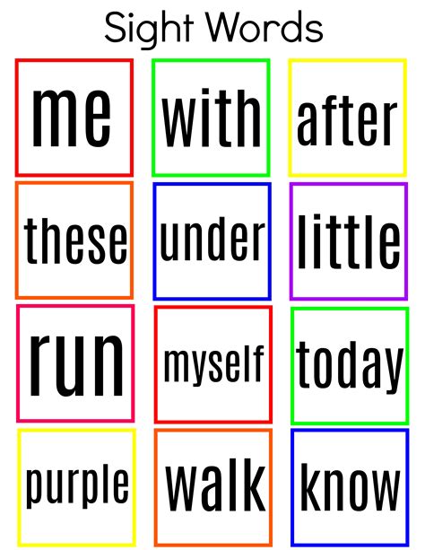 Sight Words List For Kindergarten Printables