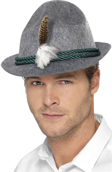 Grey Oktoberfest German Hat With Feather Oktoberfest Accessories