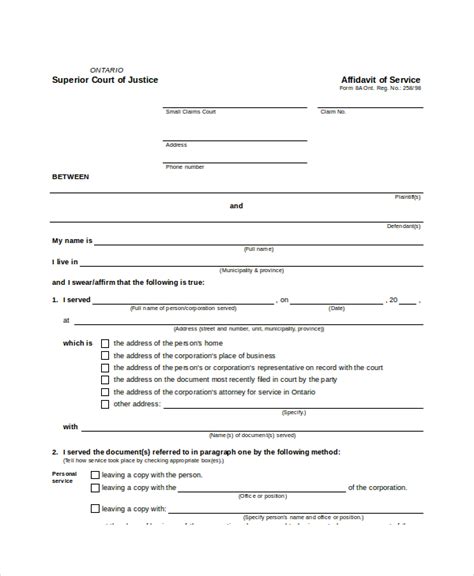 Printable Affidavit Of Service Template Printable Templates
