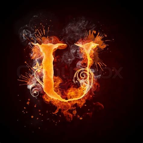 Stock Image Of Fire Swirl Letter U Isolated On Black Background