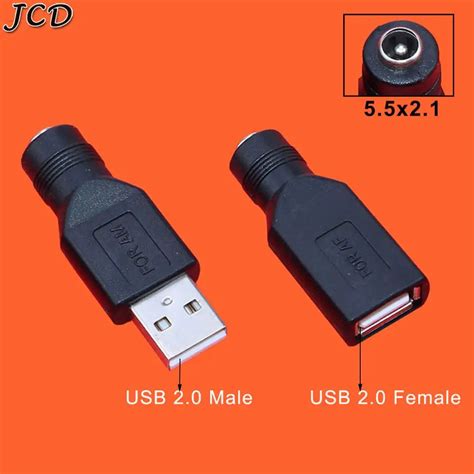 Jcd Female Jack To Usb 2 0 Male Plug Female Jack 5v Dc Power Plugs Connector Adapter Laptop 5