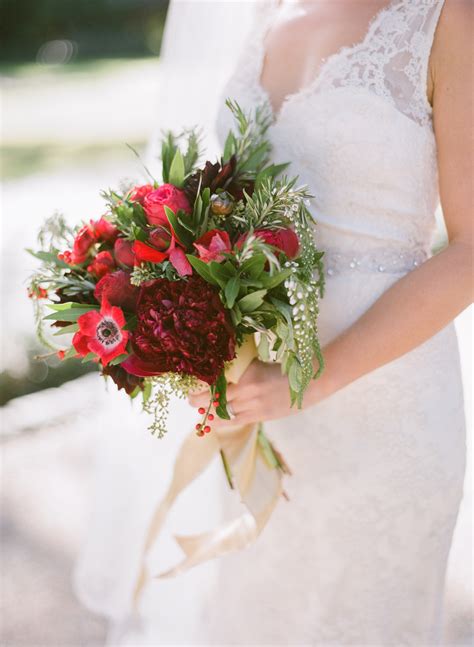 Red And Green Winter Bridal Bouquet Elizabeth Anne