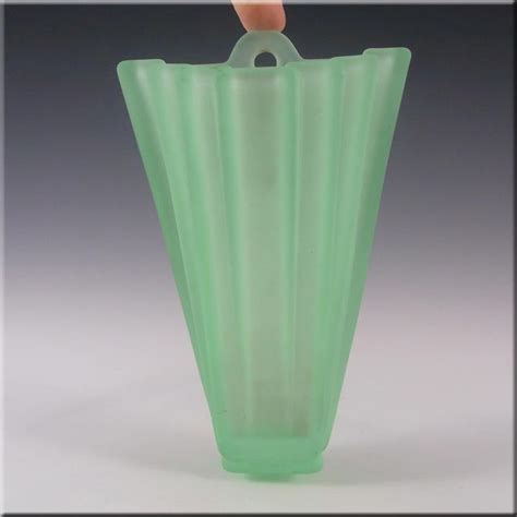 Bagley 334 Art Deco Uranium Green Glass Grantham Wall Vase Wall