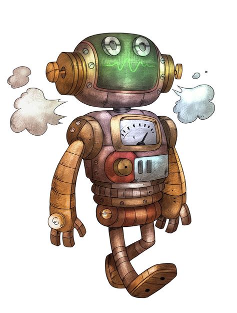 Steampunk Robot Cartoon Character Illustration Caricature Robot