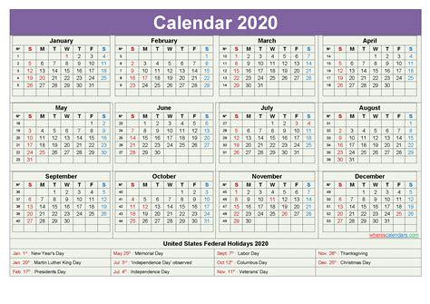 2020 Pdf Calendar With Holidays Calendar Pdf Calendar