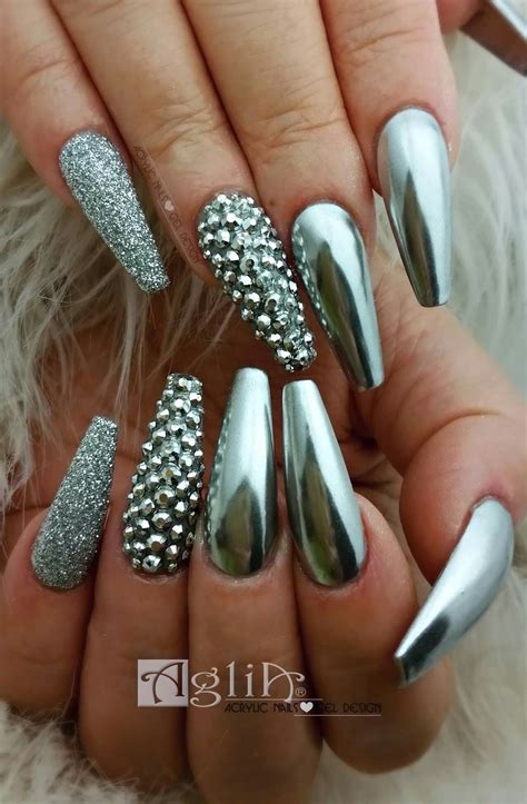 Acrylic Nails And Gel Design Chrome Nails ♡ Luxury Silver Design