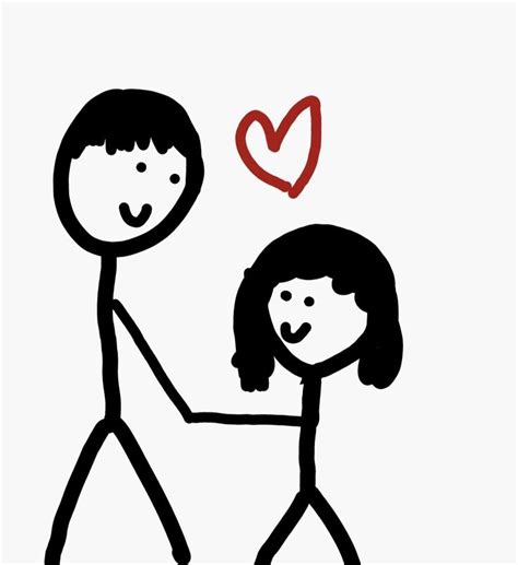 A Drawing Of A Man And Woman Holding Hands With A Red Heart Above Them