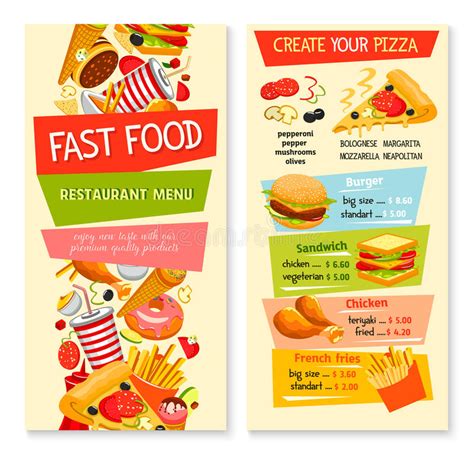 Fast Food Menu Drinks Desserts Stock Illustrations 243 Fast Food Menu