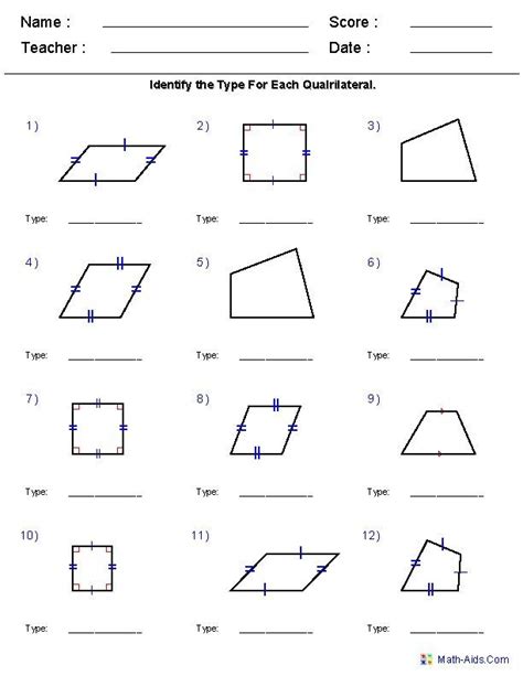 Geometry Worksheets Quadrilaterals and Polygons Worksheets Geometry