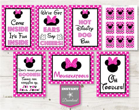 Instant Download Hot Pink Mouse 5x7 Printable Party Sign Package