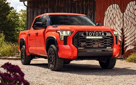 Download Wallpapers Toyota Tundra Hdr Suvs 2022 Cars Orange Pickup