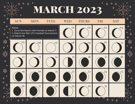 March 2023 Calendar Template With Moon Phases Google Docs Hot Sex Picture