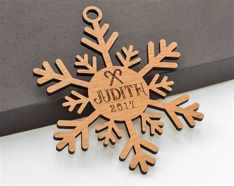 Custom Name Snowflake Ornament Laser Engraved From Alder Wood Etsy