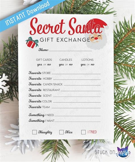 Secret Santa T Exchange Secret Santa Survey For Coworkers Etsy New