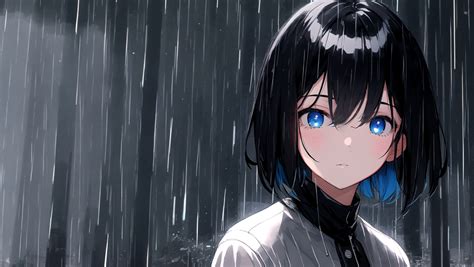 1360x768 Anime Girl Sad Blue Eyes In Rain Desktop Laptop Hd Wallpaper