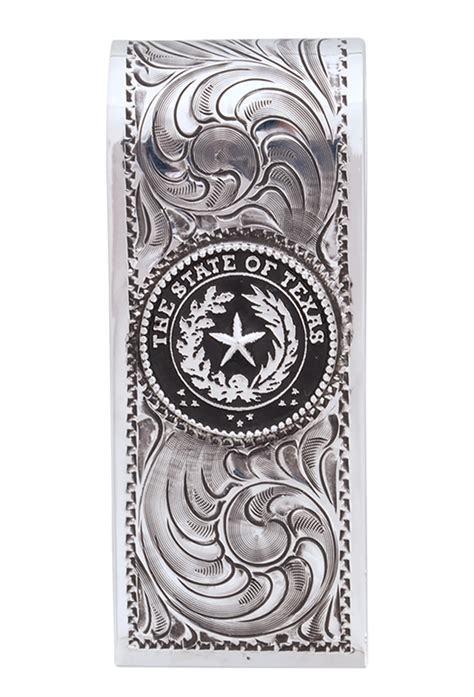 Pewter or stainless steel metal money clips that feature the scales of justice emblem or lady justice emblem can be engraved on reverse side. Pinto Ranch State Seal of Texas Engraved Money Clip - Pinto Ranch
