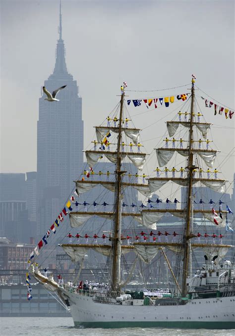 A Parade Of Ships Sails Into New York City For The 25th Annual Fleet Week