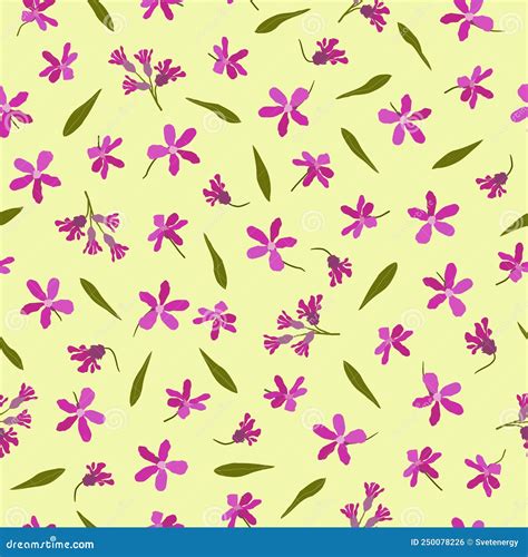 Seamless Pattern With Red Flowers On A Yellow Background Stock