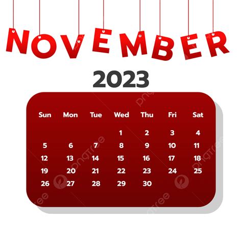 November 2023 Red Design Template Vector November 2023 Calendar