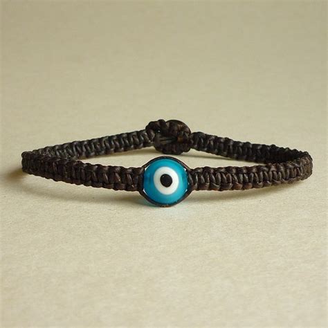 Bright Blue Evil Eye With Black Wax Cord Friendship Bracelet T