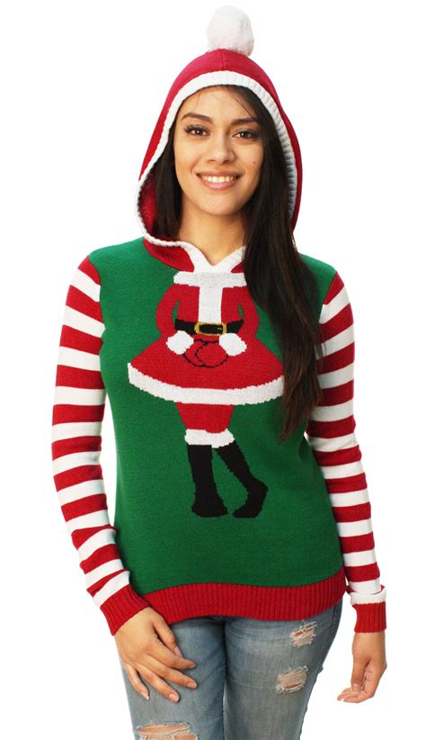 ugly christmas sweater ugly christmas sweater women s cute santa girl hooded sweater walmart