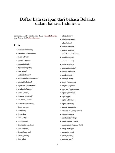 Daftar Kata Serapan Dari Bahasa Belanda Dalam Bahasa Indonesia Pdf