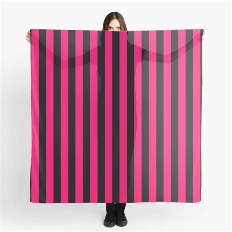 Bright Fluorescent Hot Pink Neon And Black Vertical Stripes Scarf By