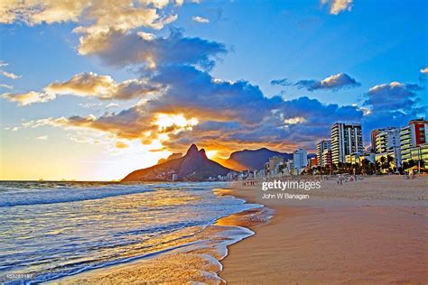 Sunset Ipanema Beach Rio De Janeiro Brazil Stock Photo