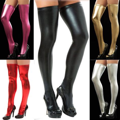 Womens Girls Wet Look Stylish Thigh High Long Pu Leather Stockings In Stockings From Underwear