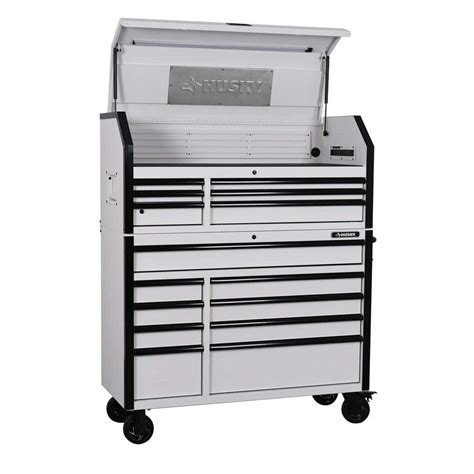 Husky Heavy Duty 52 In W X 21 5 In D 15 Drawer White Tool Chest Combo And Rolling Cabinet With