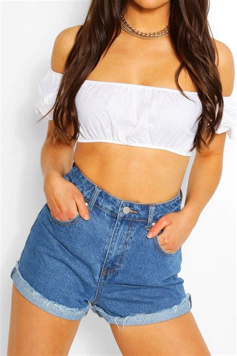 Womens High Waist Denim Mom Shorts Blue 6