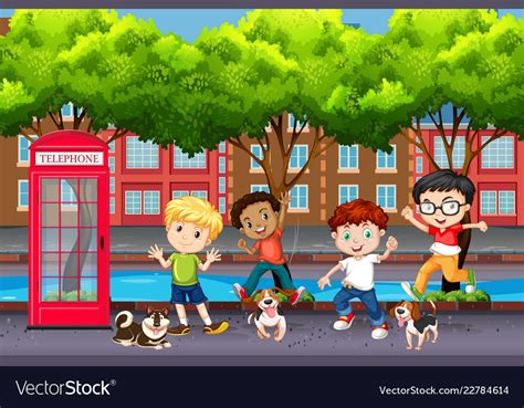 Playful Children In Town Royalty Free Vector Image