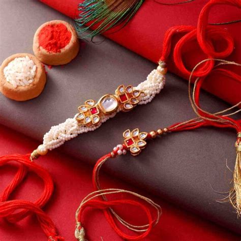 Pearl And Kundan Bhaiya Bhabhi Rakhi Set