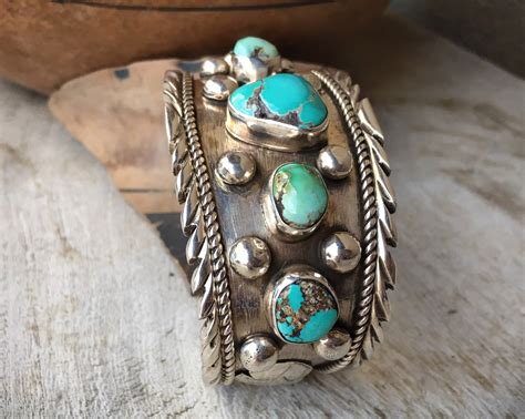 G Navajo Five Stone Turquoise Cuff Bracelet For Men Women Navajo