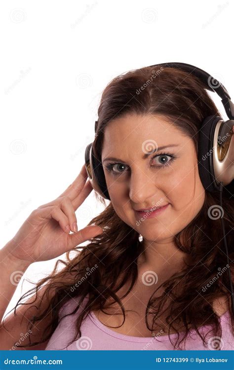 Brunette In Headphones Listening Music Stock Image Image Of Hair