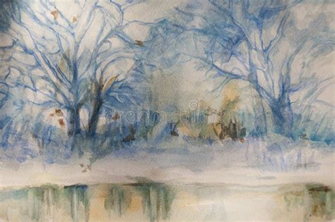 Watercolor Landscape Winter Scenes Stock Illustration Illustration