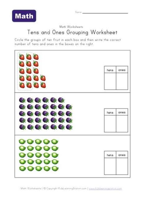 tens  grouping fruit worksheet  yearwood pinterest math