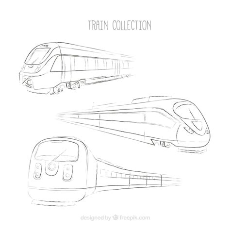 Three Sketches Of Modern Train Vector Free Download