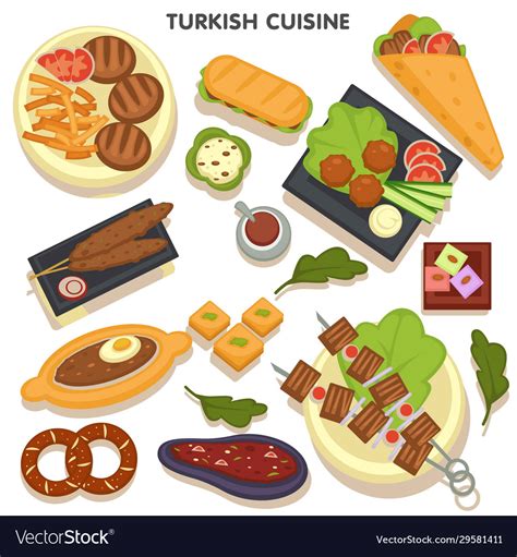 Turkish Cuisine Set Traditional Dishes Recipes Vector Image