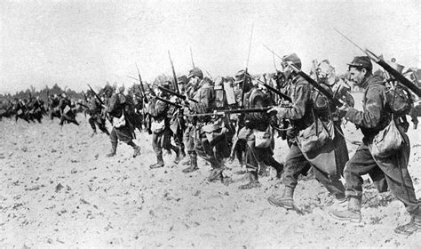 French Soldiers Bayonet Charge Across No Mans Land During World War I