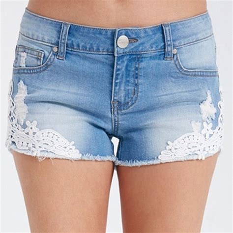 Frayed Crochet Denim Shorts A Pair Of Cool Casual Shorts With Soft