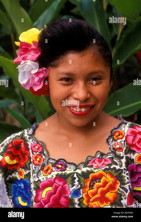 1 one mexican girl eye contact front view portrait mayan girl wearing huipil in merida in