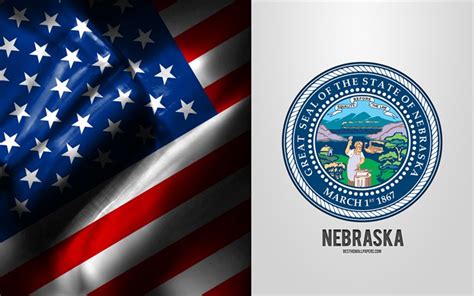 Download Wallpapers Seal Of Nebraska Usa Flag Nebraska Emblem